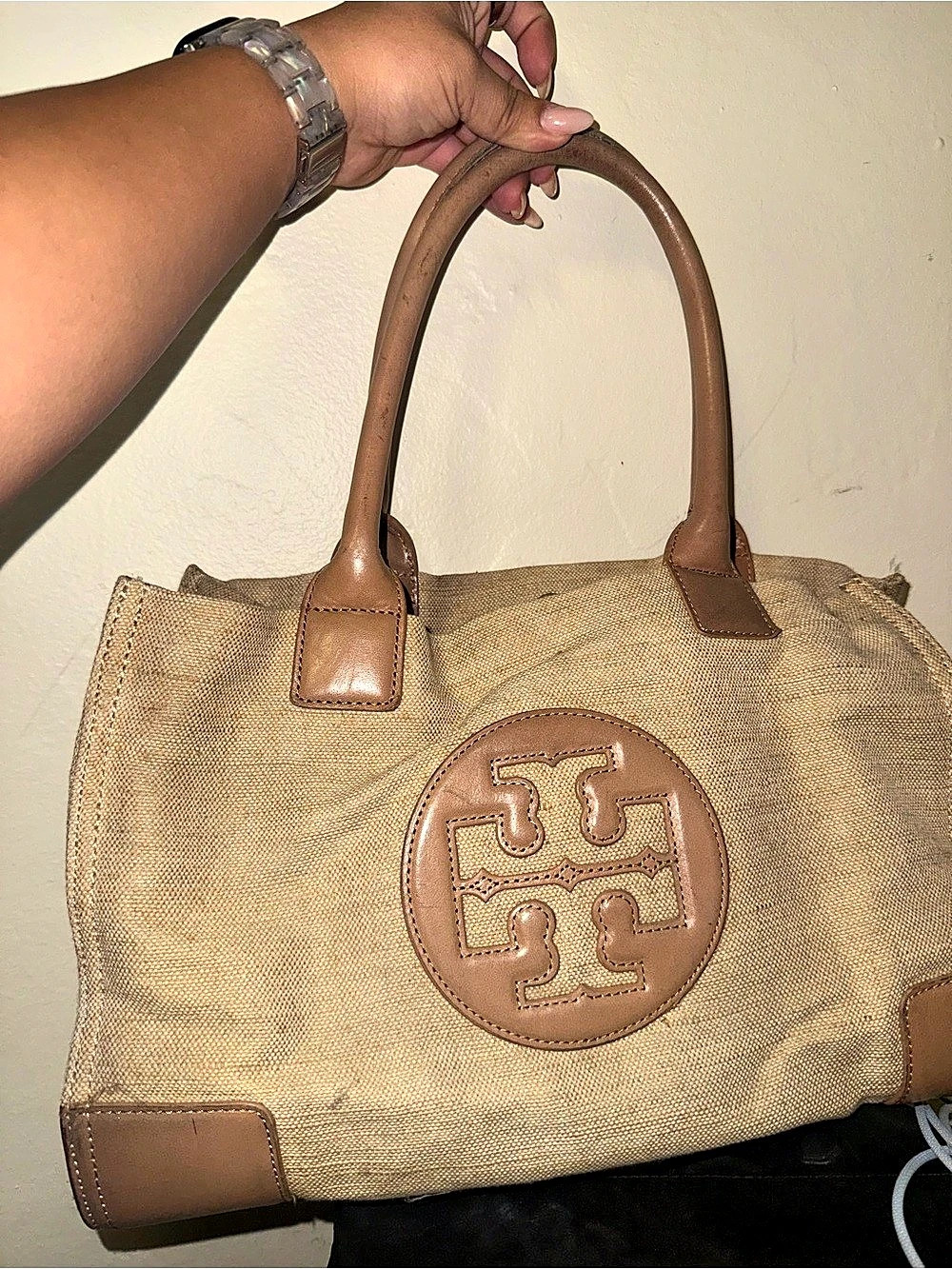 Tory Burch Ella Canvas Tote in Tan & Brown